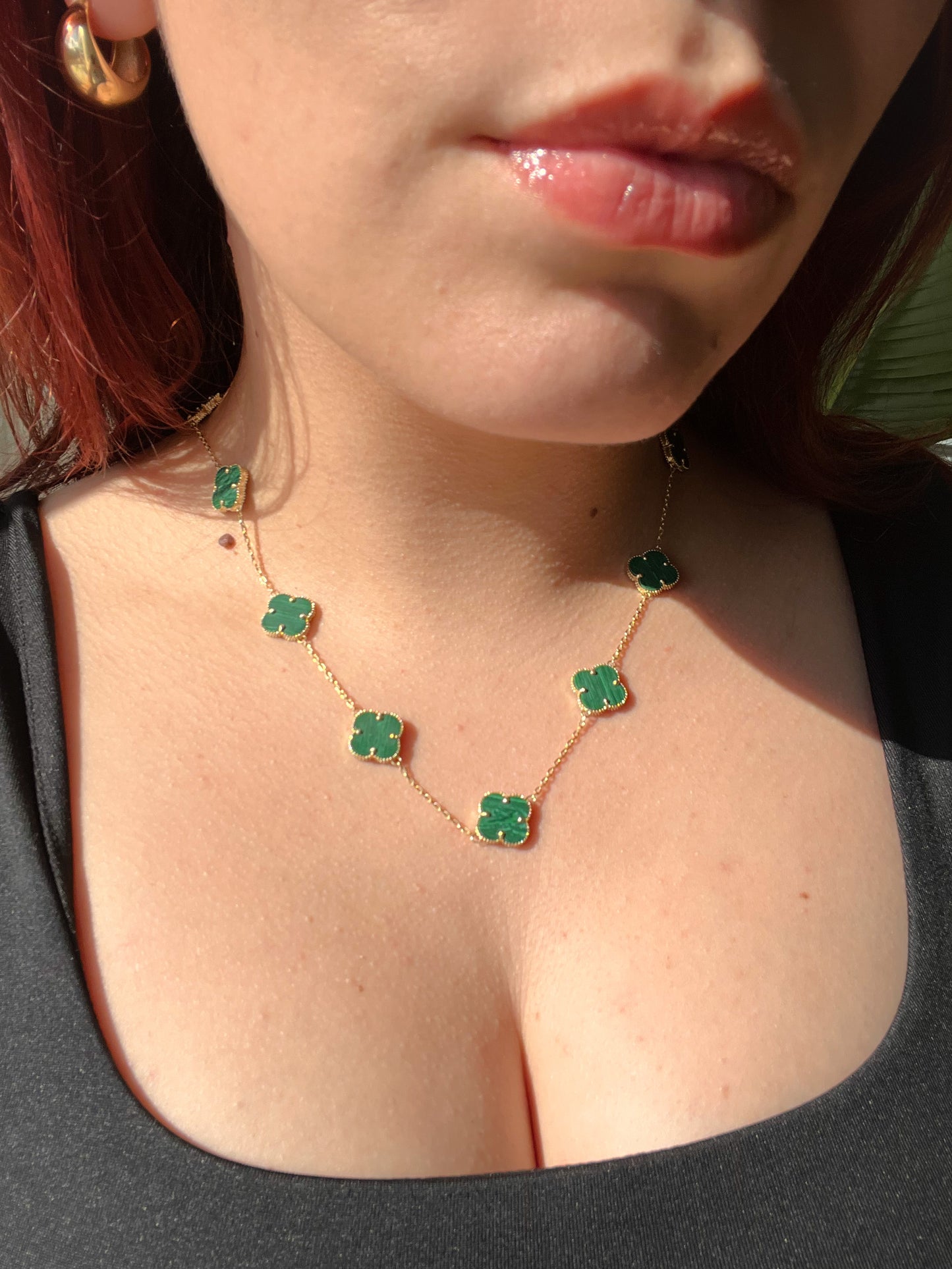 14K Gold Malachite Clover Necklace