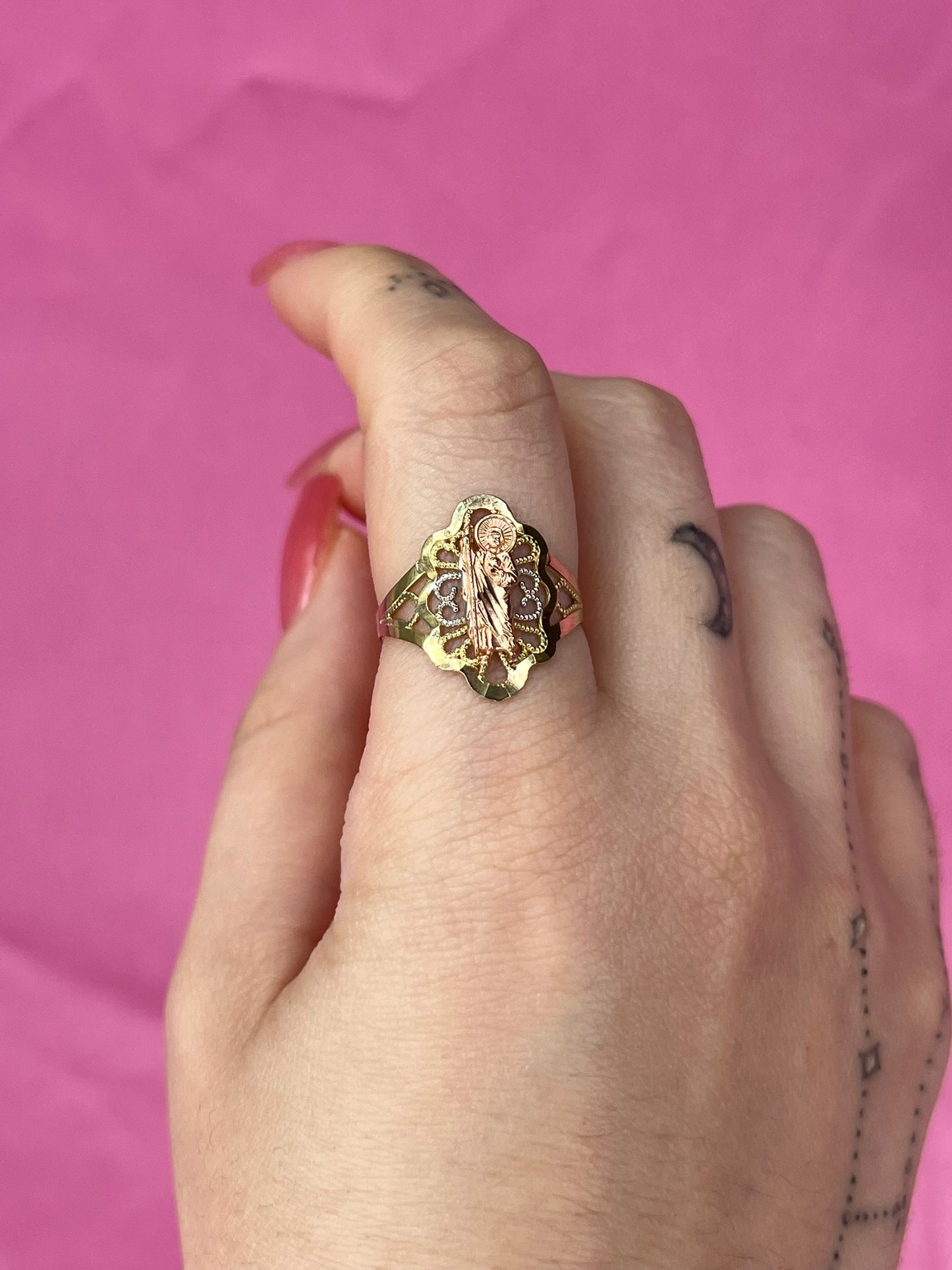 10k Gold Tri Color San Juditas Ring