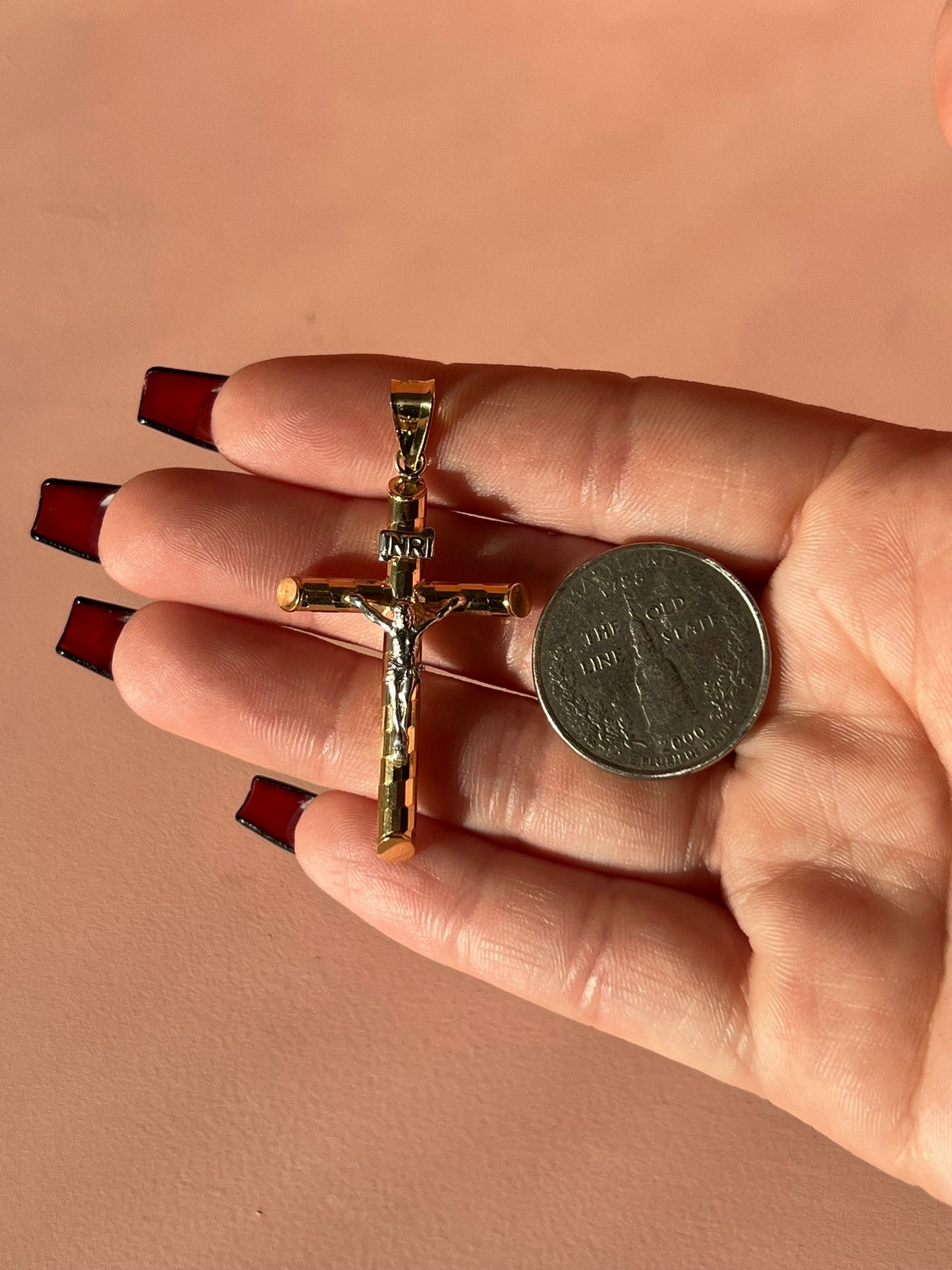 10K Gold two tone Crucifix Pendant