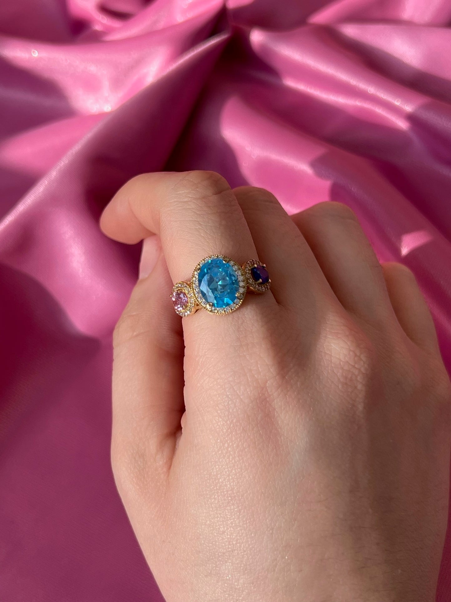 Tri-Color Stone 10k Gold Ring