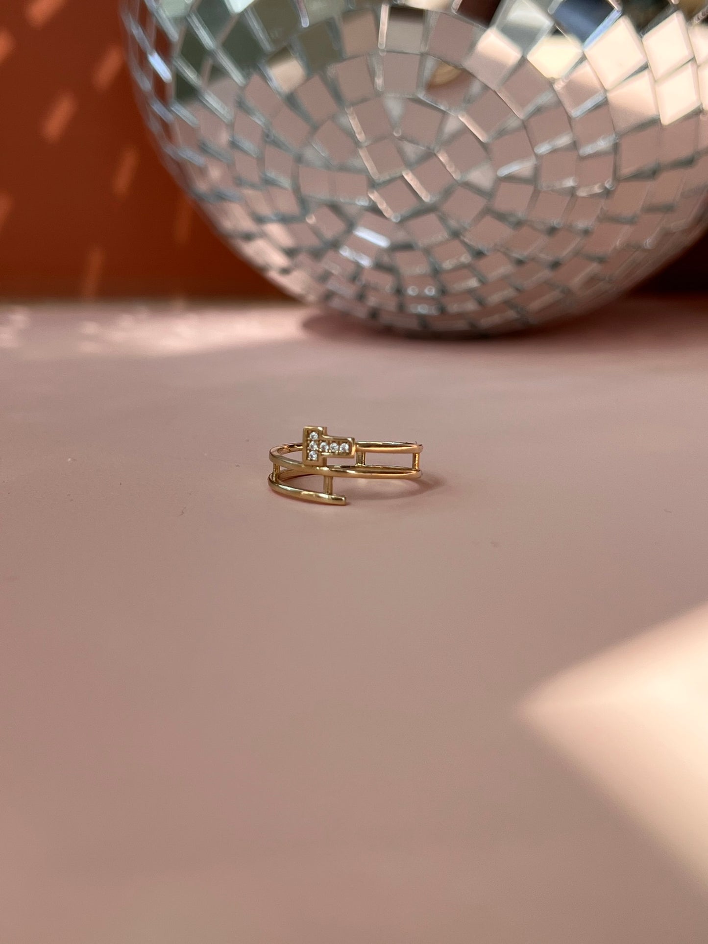 10K Gold "T" layered Ring
