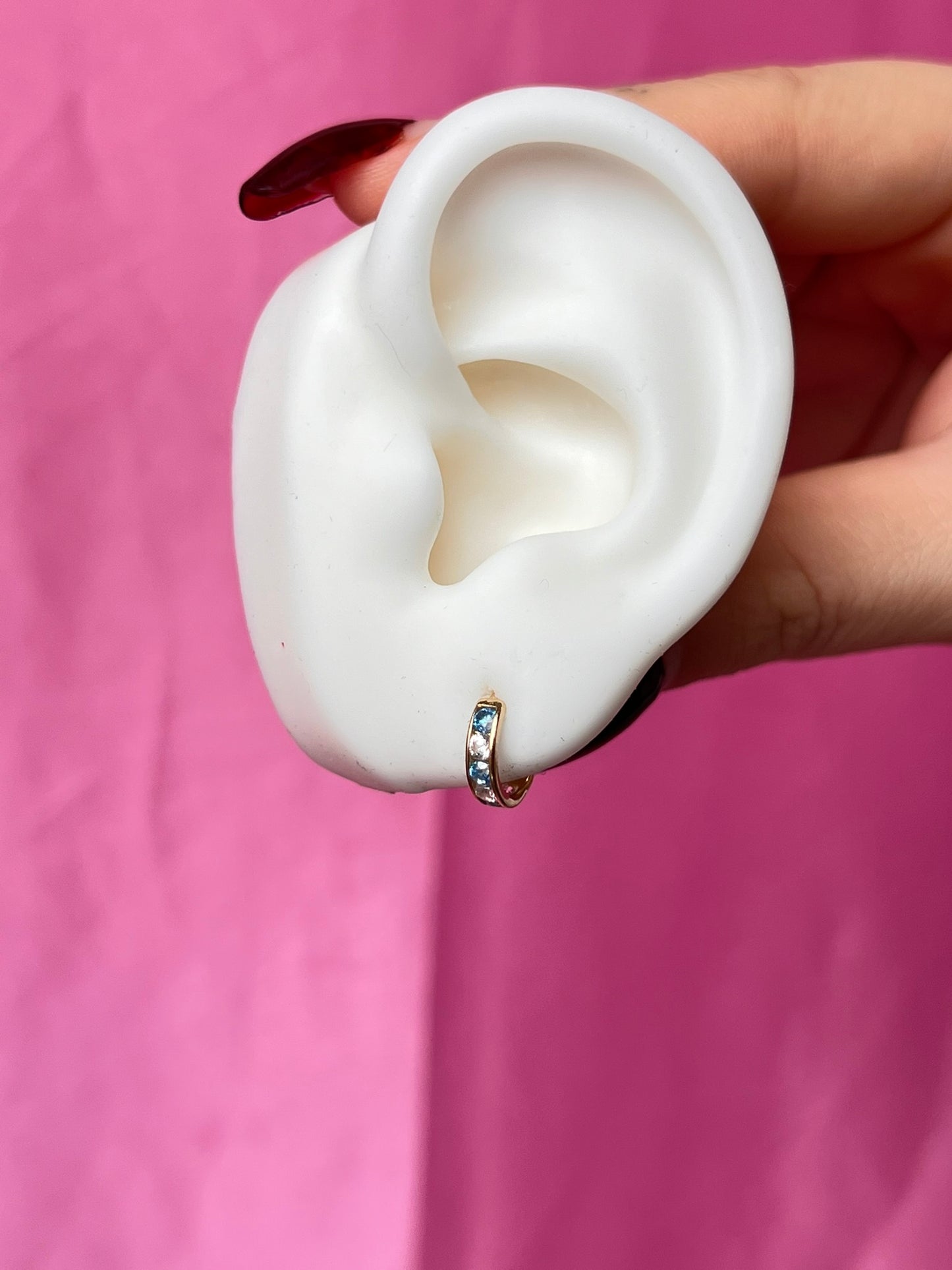 10K Gold Light Blue & White CZ Huggies