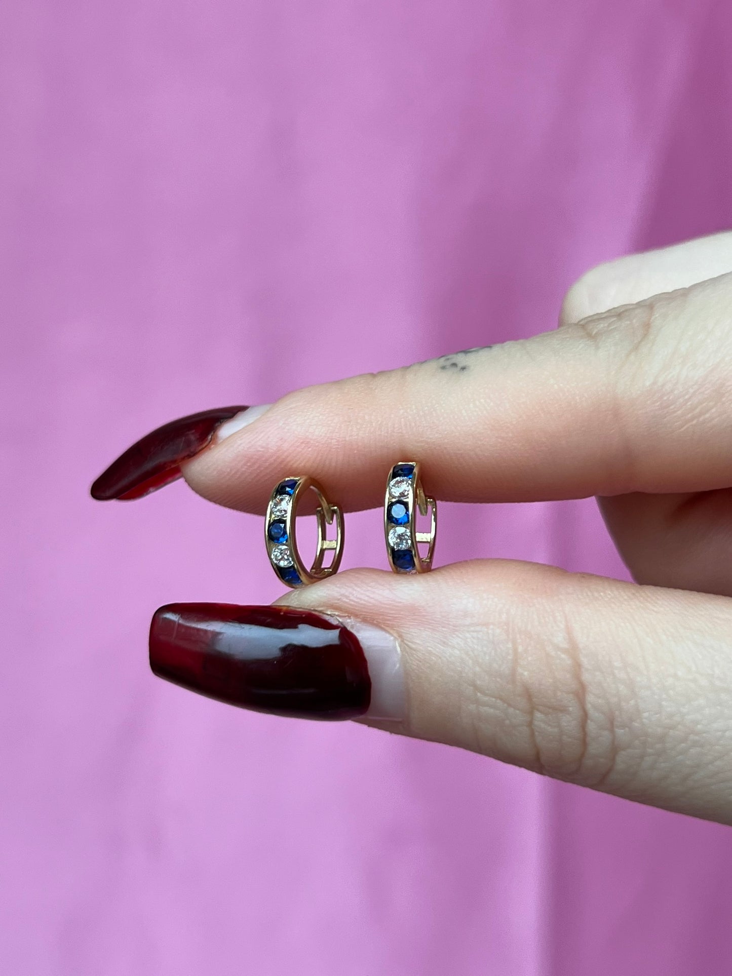 10K Gold Blue & White CZ Huggies