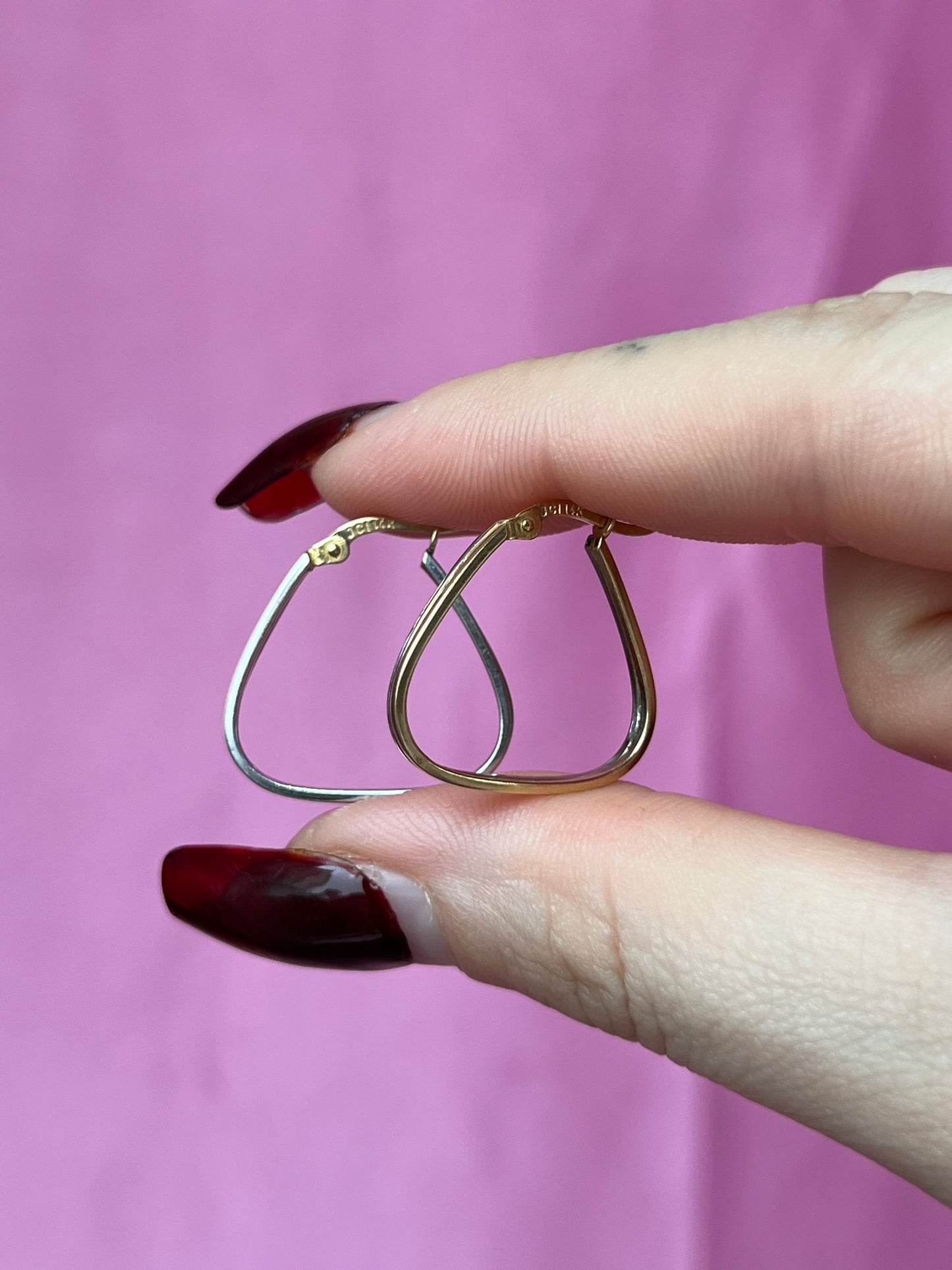 14K Gold Two Tone Triangle Hoops