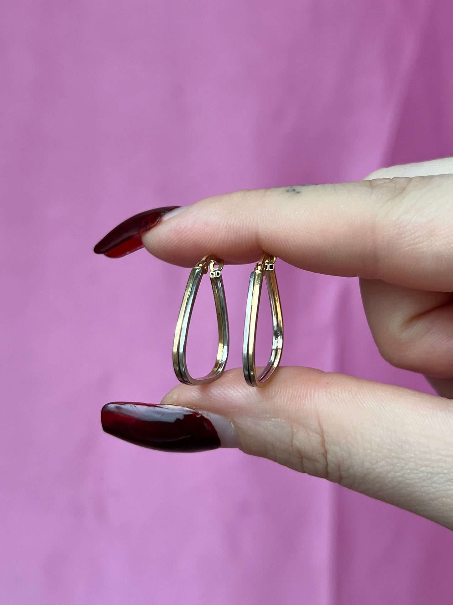 14K Gold Two Tone Triangle Hoops