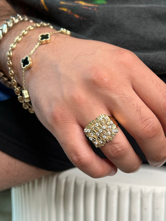 10K Gold and CZ Nugget Men's Ring