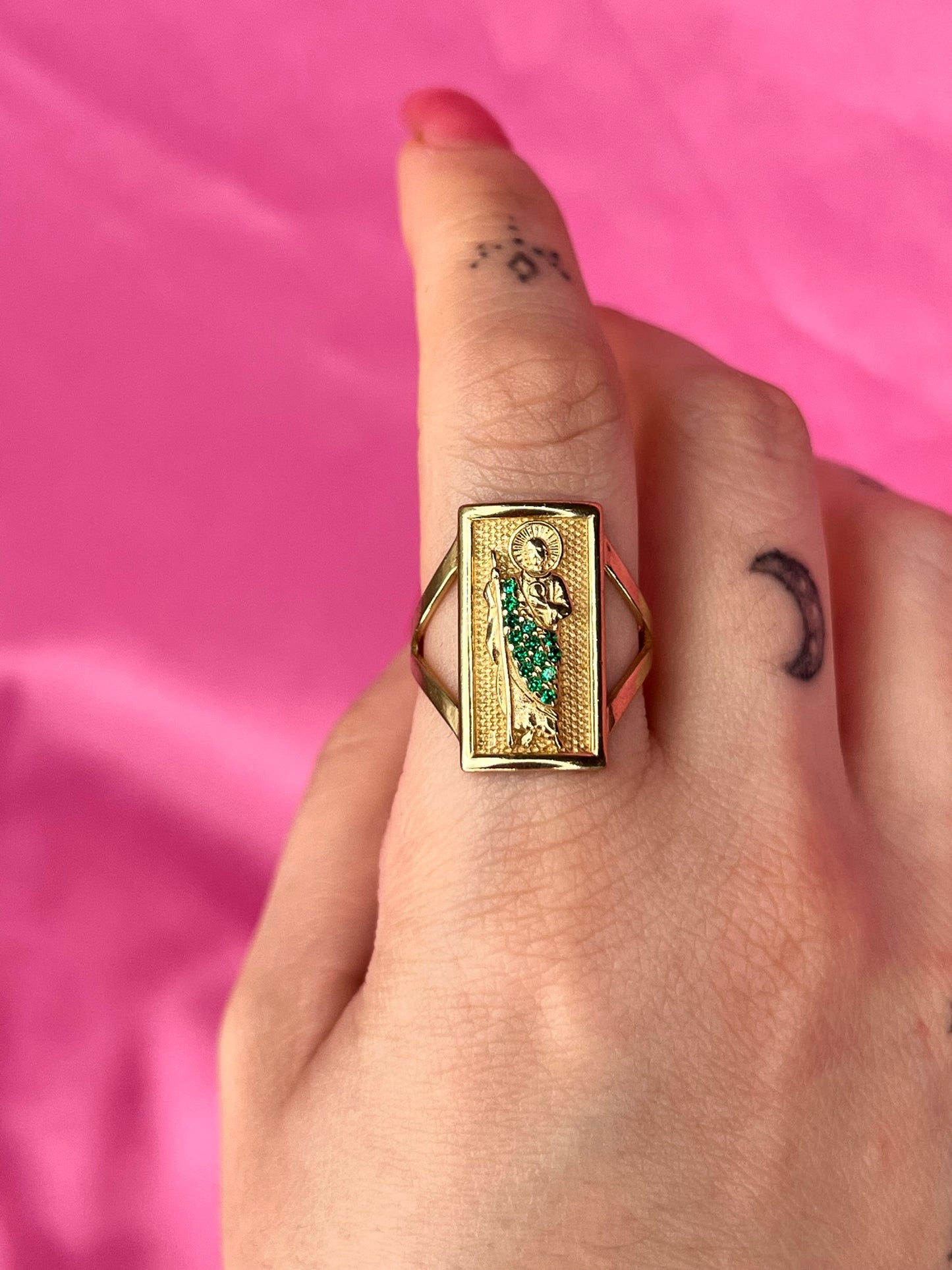 10K Gold Green San Judas Ring