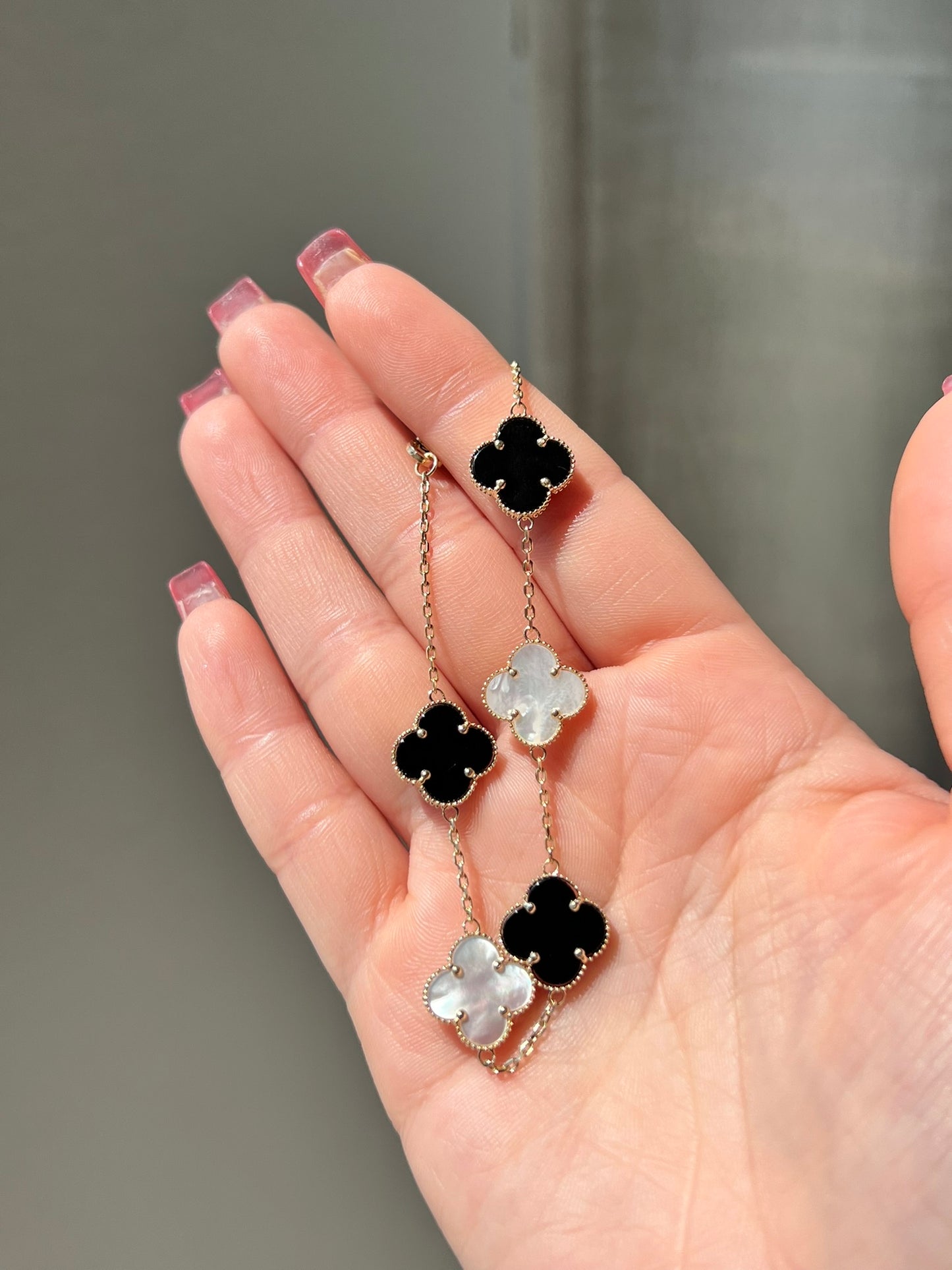 14K Gold Black and White Clover Bracelet