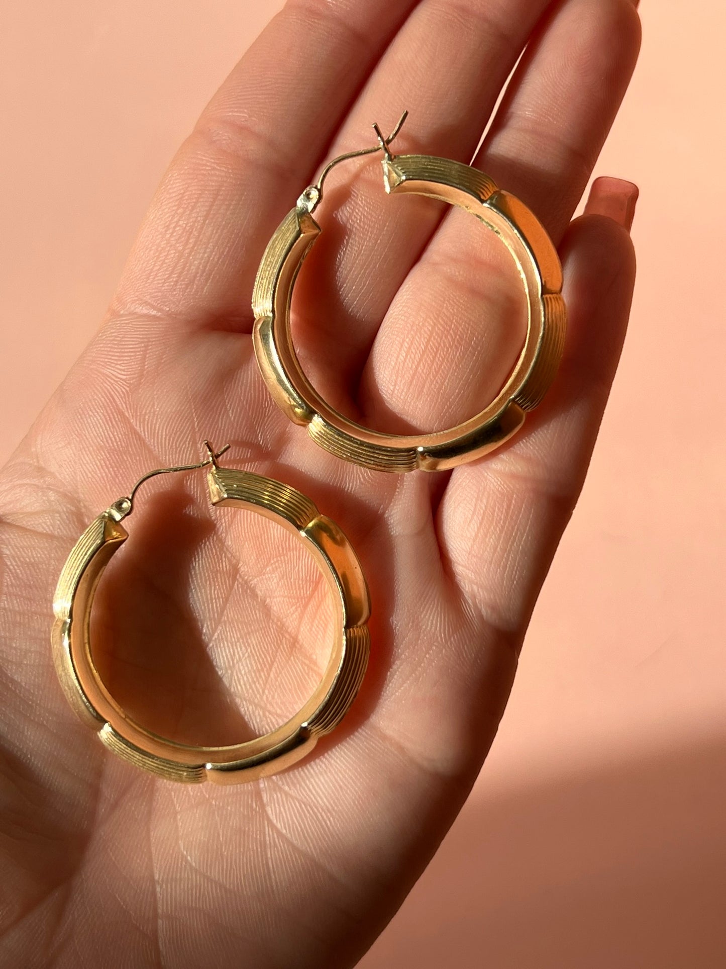 10k Gold Bamboo Hoop Earrings