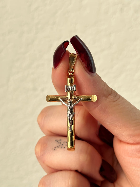 10K Gold two tone Crucifix Pendant