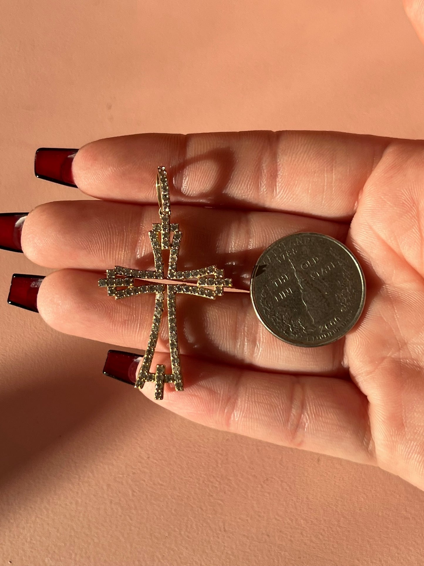 10K Gold Iced Cross Pendant