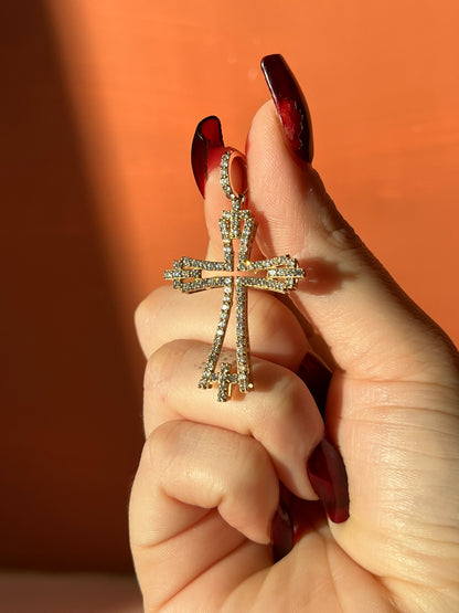 10K Gold Iced Cross Pendant