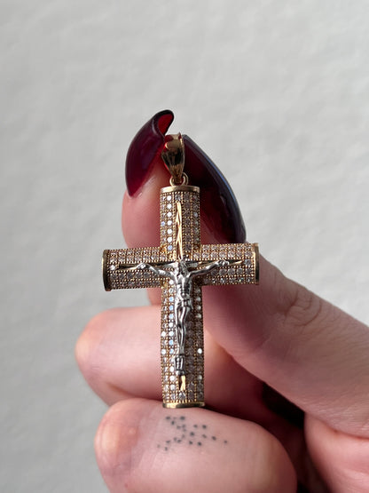 10K Gold Iced Crucifix Pendant