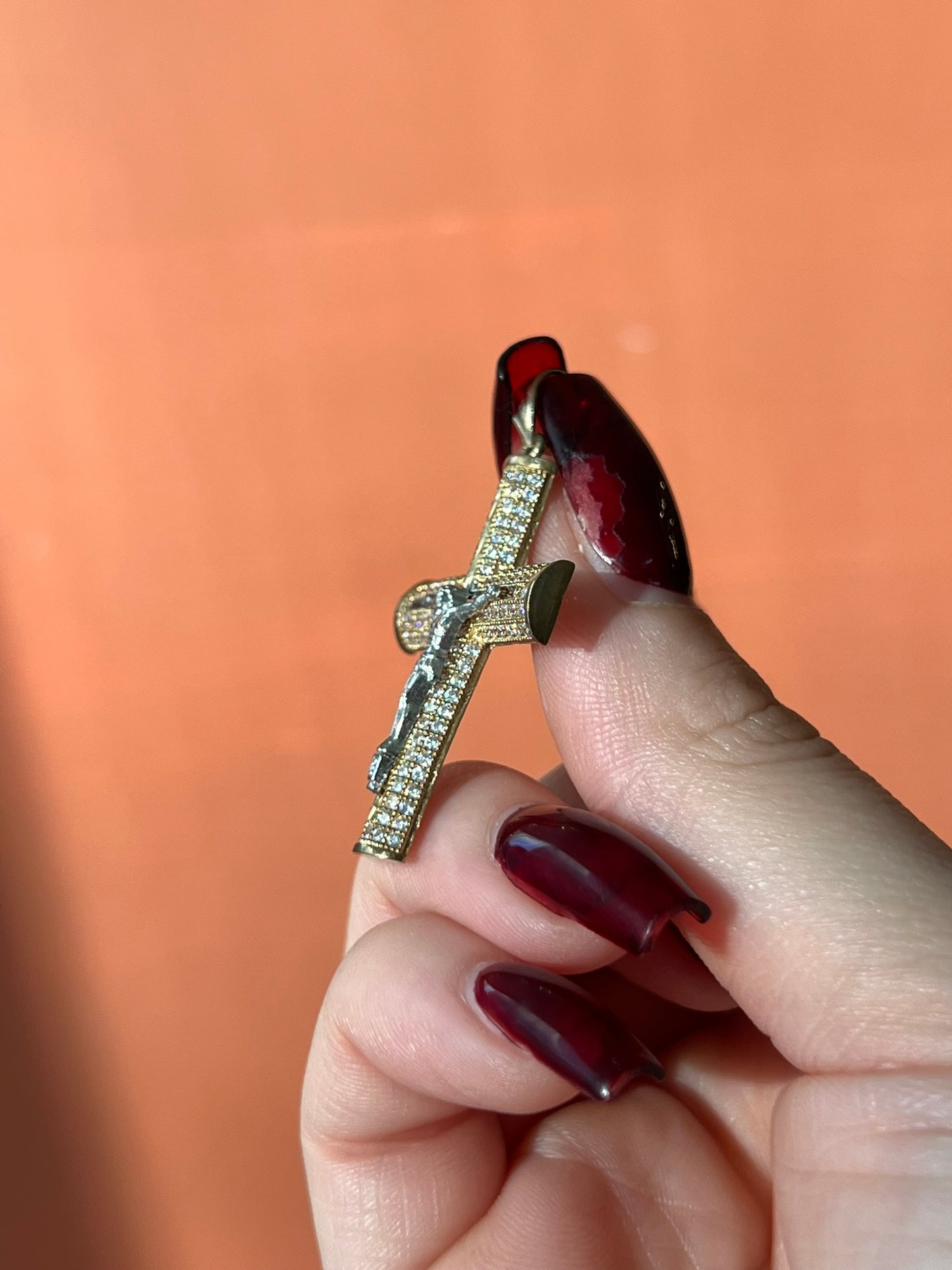 10K Gold Iced Crucifix Pendant