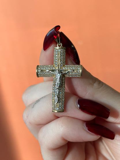 10K Gold Iced Crucifix Pendant