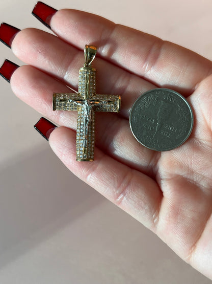10K Gold Iced Crucifix Pendant
