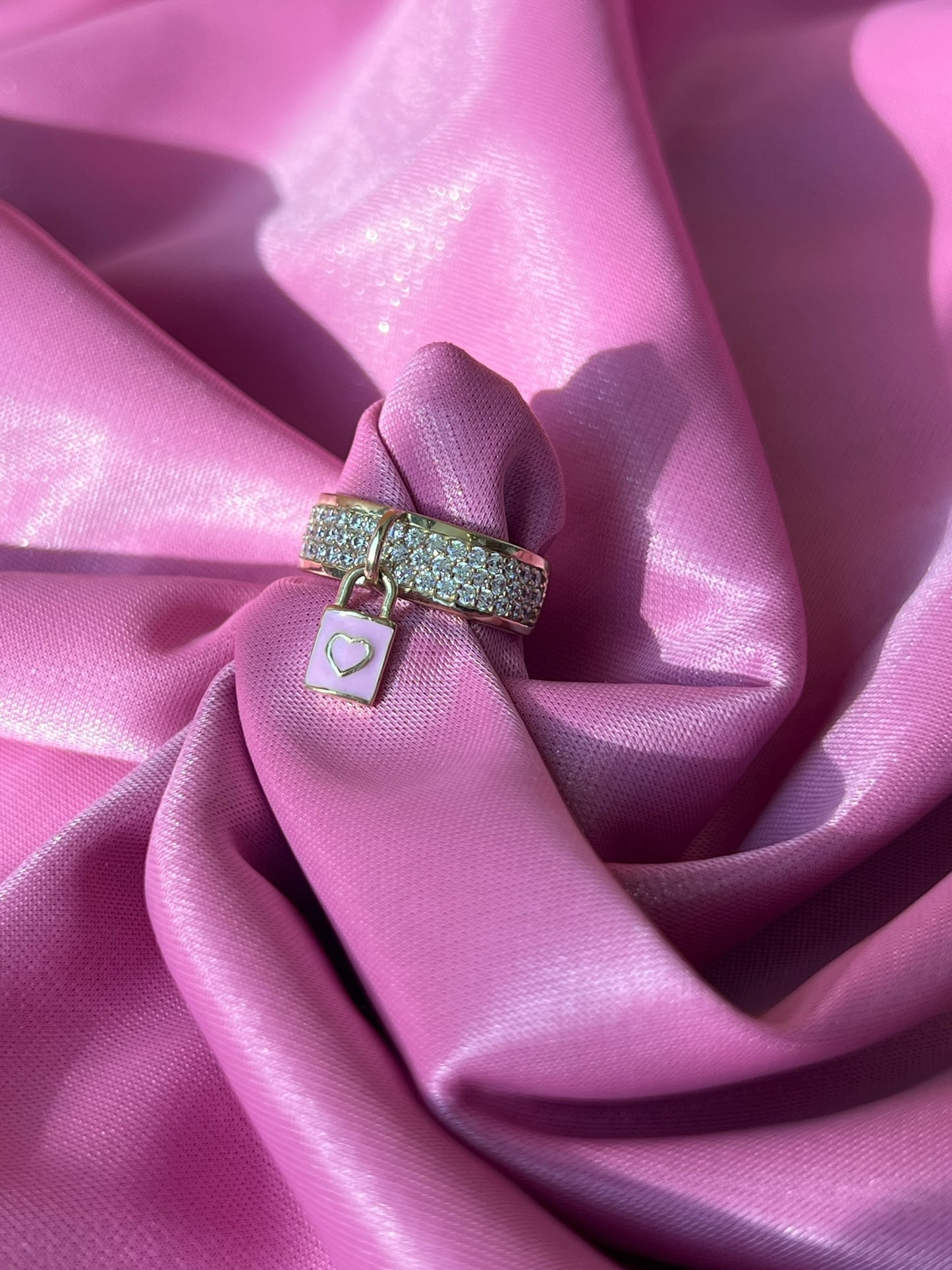 The Pink Heart Lock Charm Ring