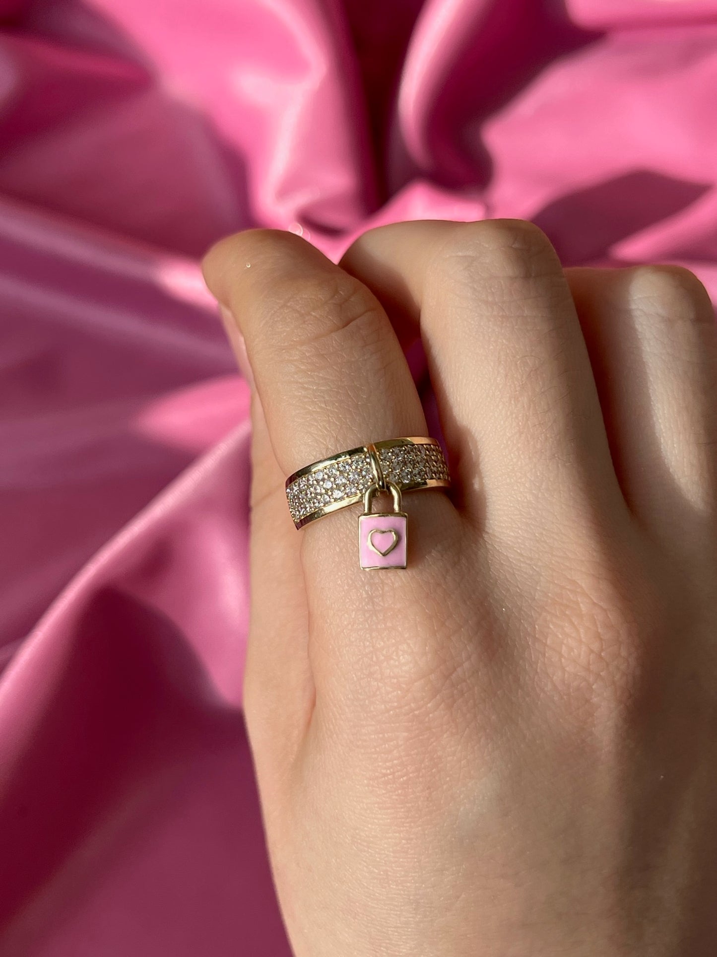 The Pink Heart Lock Charm Ring