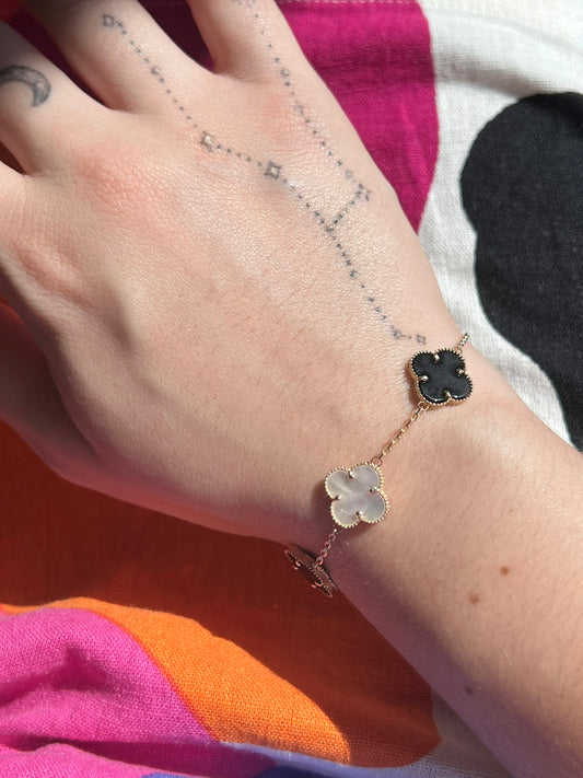 14K Gold Black and White Clover Bracelet