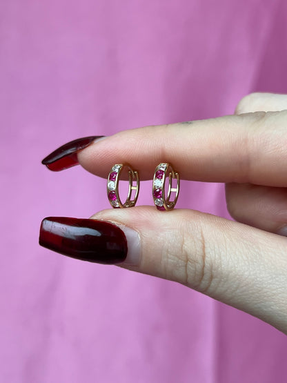 10K Gold Red & White CZ Huggies