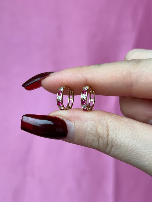 10K Gold Red & White CZ Huggies