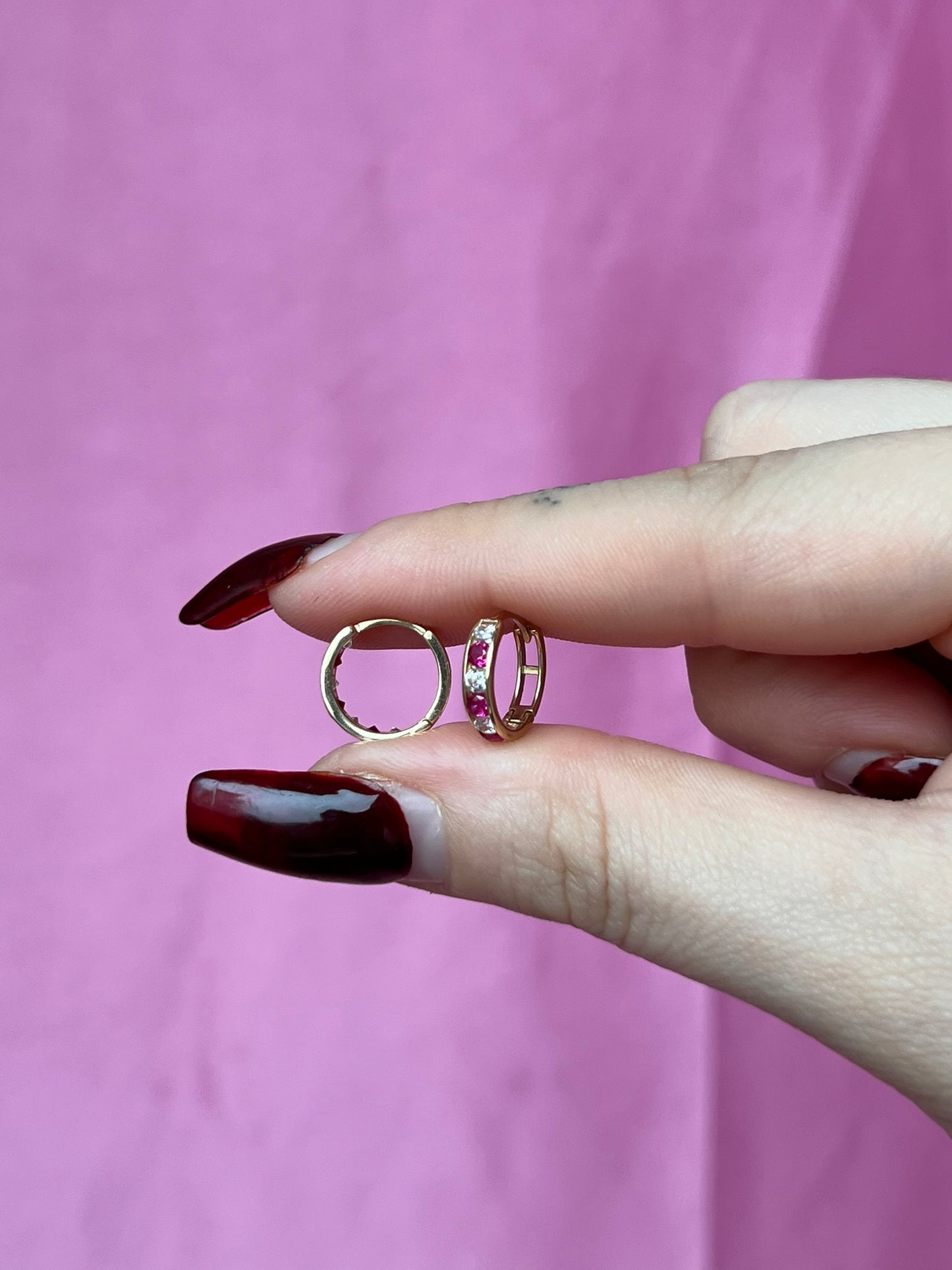10K Gold Red & White CZ Huggies