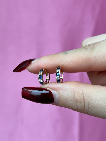 10K Gold Blue & White CZ Huggies