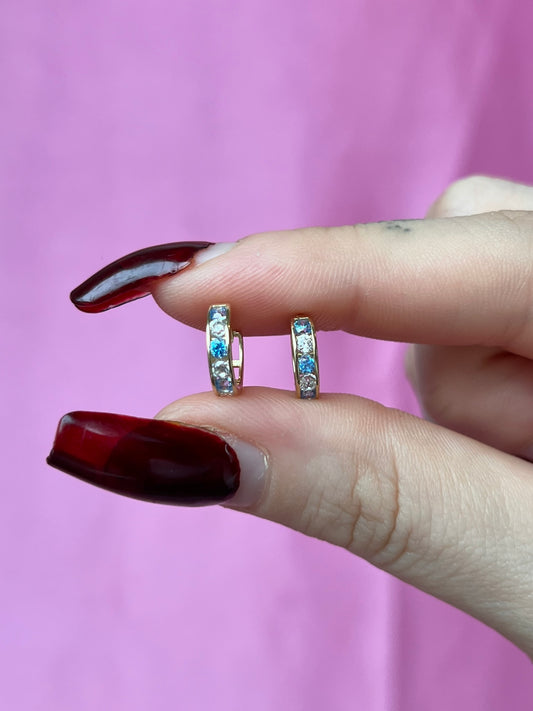 10K Gold Light Blue & White CZ Huggies