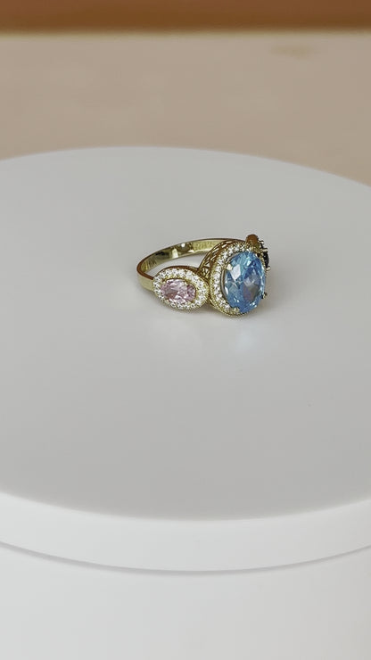 Tri-Color Stone 10k Gold Ring
